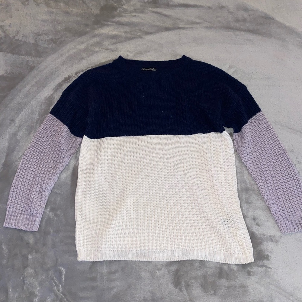 Colorblock Sweater - Navy, White, and Gray